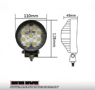 Phare additionnel rond LED 27W 30° - diam 11 cm - 1pc