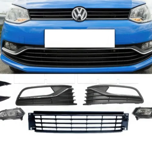 Kit Grilles de parechocs av avec liseret chrome + Anti-brouillards VW Polo 7 PH2 (6C) – 7pcs