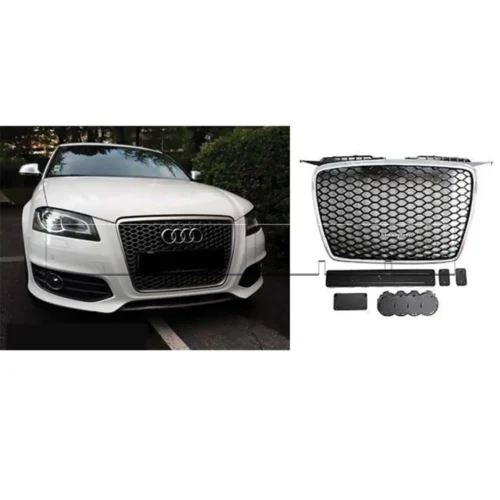 Calandre Audi A3 09-11 – RS look – chrome/black – avec support sigle