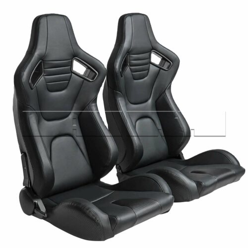 Siège baquet type Recaro similicuir noir / surpiqûres blanches