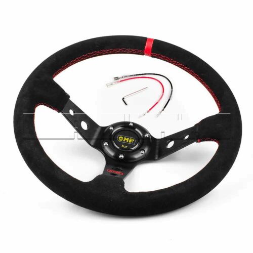 Volant OMP – Drift – Daim noir / surpiqûres rouges